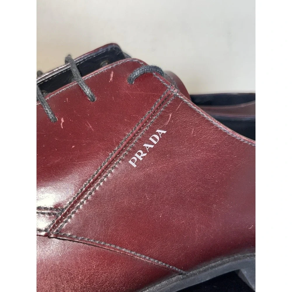 Prada Milano Vintage Lace Dress Shoes Burgundy Oxblood Men's Size 12 Preowned